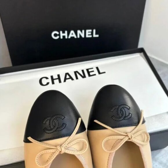 Beige and Black Women's Ballet Flats - Picture 3 of 5